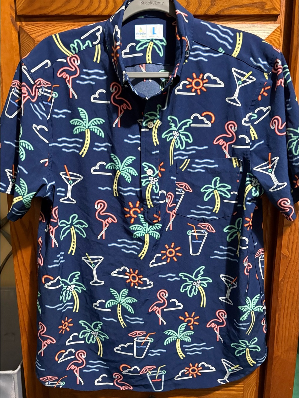 chubbies Navy Tropical Neon Print Short-Sleeve Shirt